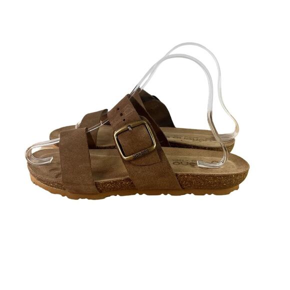 Yokono Sandals Womens 7.5 Brown Leather Upper Wedge Cork Brown Made in Spain - Picture 4 of 8